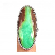 Chrysoprase oval silver cocktail ring